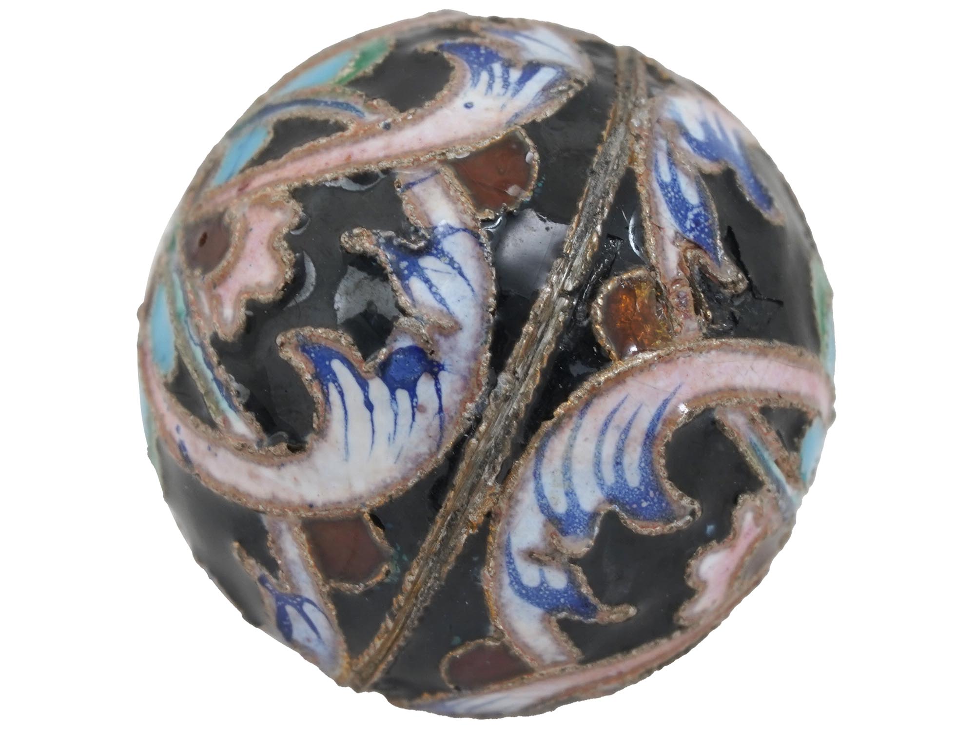 RUSSIAN GILT SILVER CLOISONNE ENAMEL EGG PENDANT PIC-2